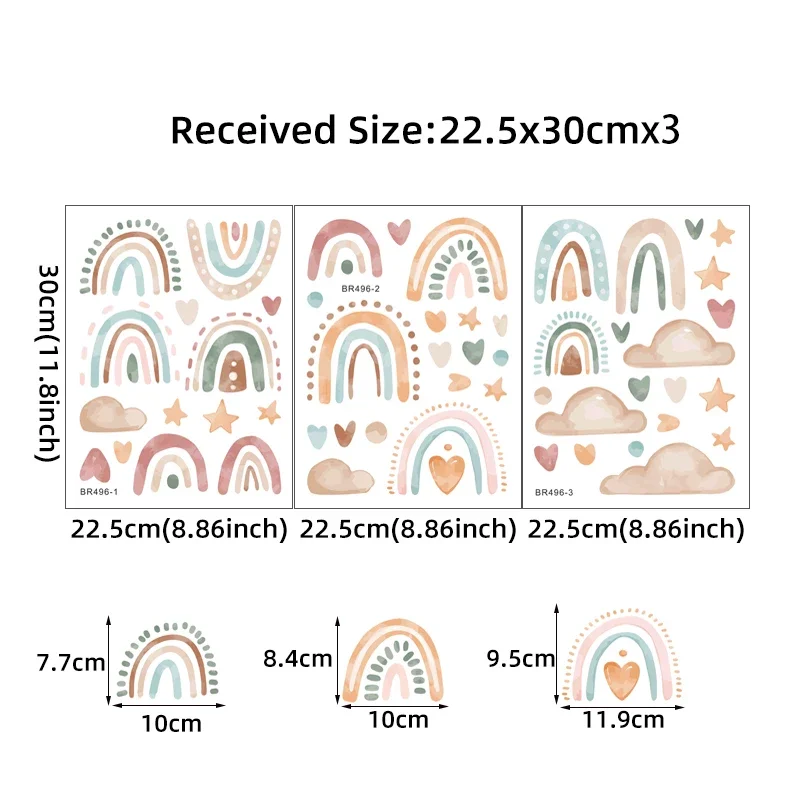 3 pçs/lote boho colorido arco-íris sol adesivos de parede para quarto das crianças do bebê berçário decoração decalques parede decoração casa