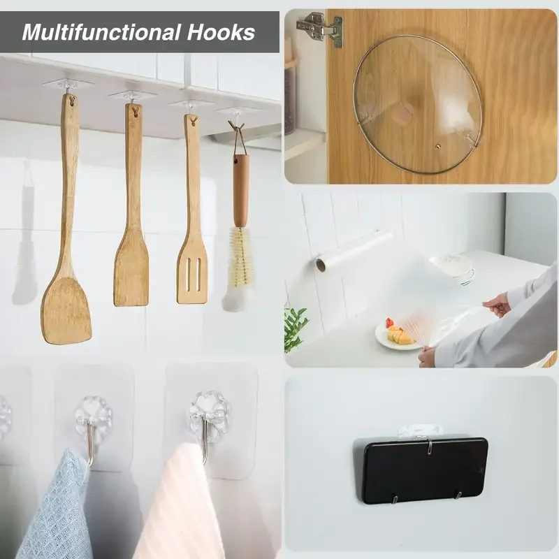 Ganchos de pared autoadhesivos transparentes, gancho de pared multiusos resistente, soporte para llaves, toallero para accesorios de cocina y baño