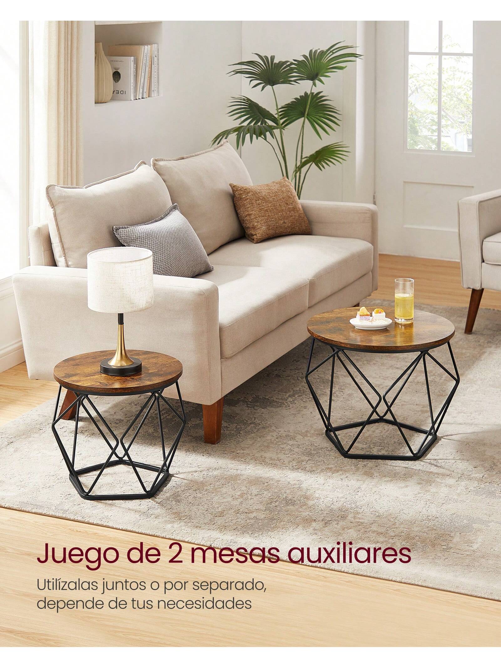 VASAGLE-Juego de 2 mesas de café, marco de acero robusto Ideal para sala de estar, dormitorio. Marrón rústico/negro