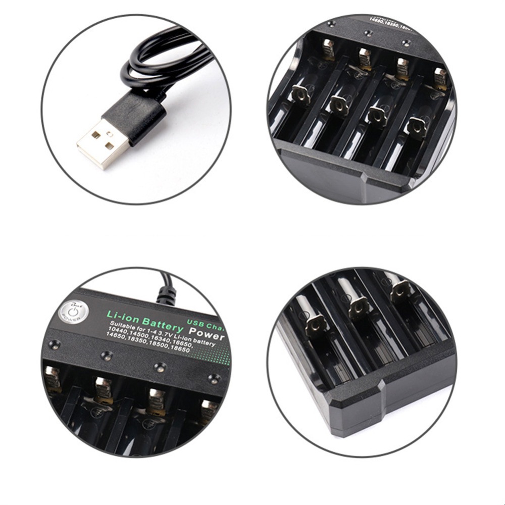 1/2/4 ranuras AC 110V/220V 18650 cargador de batería negro para 14500 14650 16650 18350 18500 18650 3,7 V baterías de litio recargables