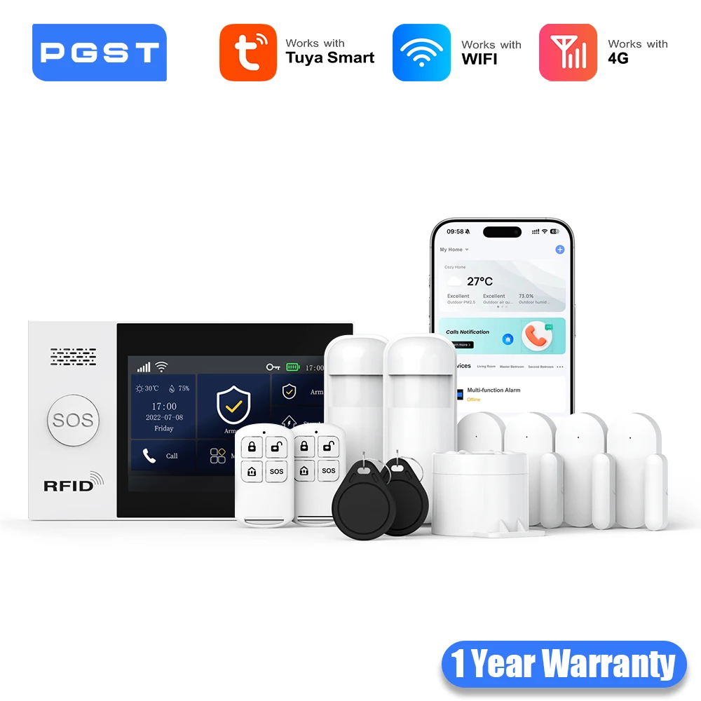 PGST WiFi 4G Tuya Smart Life домашняя сигнализация охранная система комплект Alexa домашняя автоматизация сигнализация охранная защита дверной датчик движения