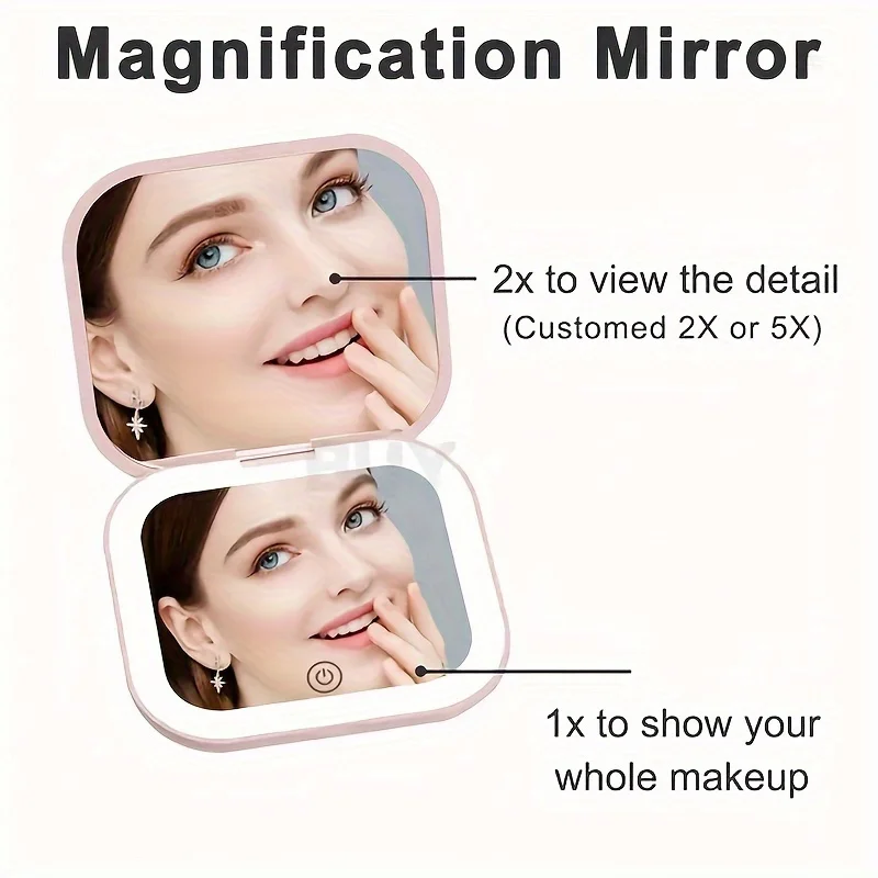 Mini specchio per trucco cosmetico con luci Specchio cosmetico tascabile compatto a LED portatile pieghevole da viaggio Regali con ingrandimento 2X