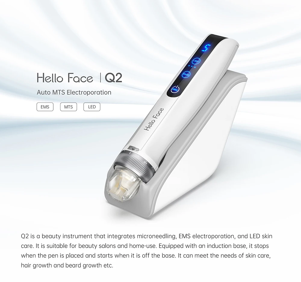 Hello Face Microneedling Pen Q2 Professional Derma Pen Auto MTS Electroporation Red and blue light Therapy Titanium Micro needle
