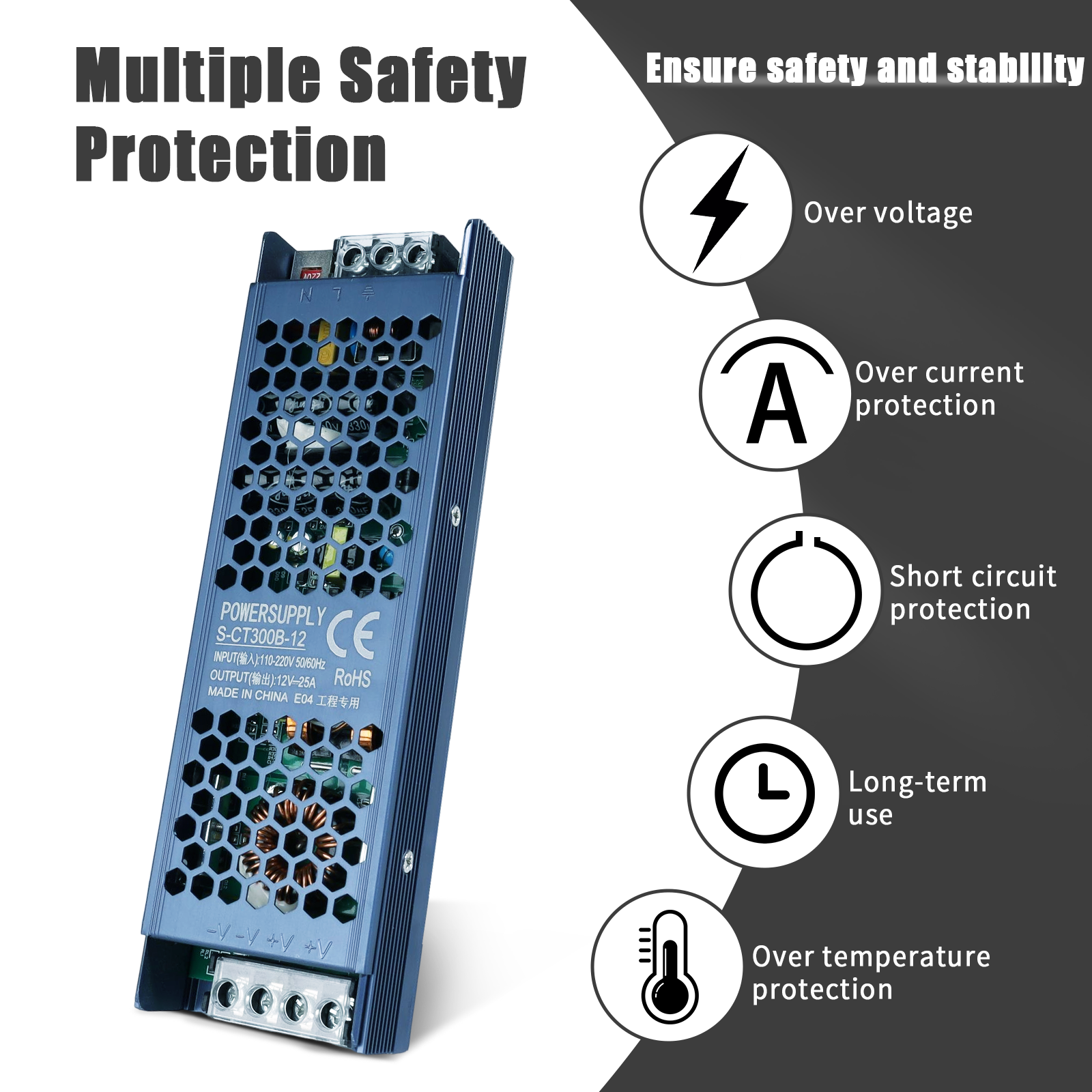 DC 12V 24V Switching Power Supply AC175-250V Mute Lighting Transformers 60W 100W 200W 300W 400W LED Light Driver Power Adapter