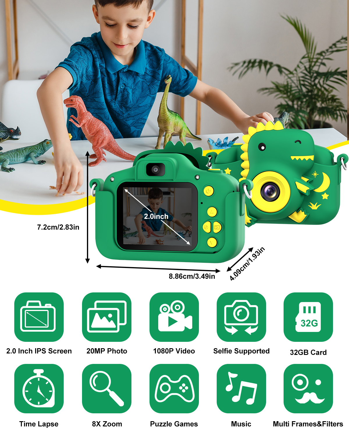 Cartoon Kids Camera 2.0" HD Rechargeable Digital Camera 20MP 1080P Mini Selfie Camera Gift For Boys Girls