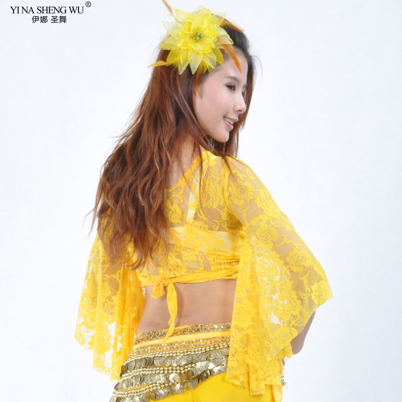 Bauchtanz Spitze Schmetterling Sleeve Bluse Dance Praxis Schal Spitze-up Spitze Erwachsenen frauen Trompete Hülse Square Dance bluse