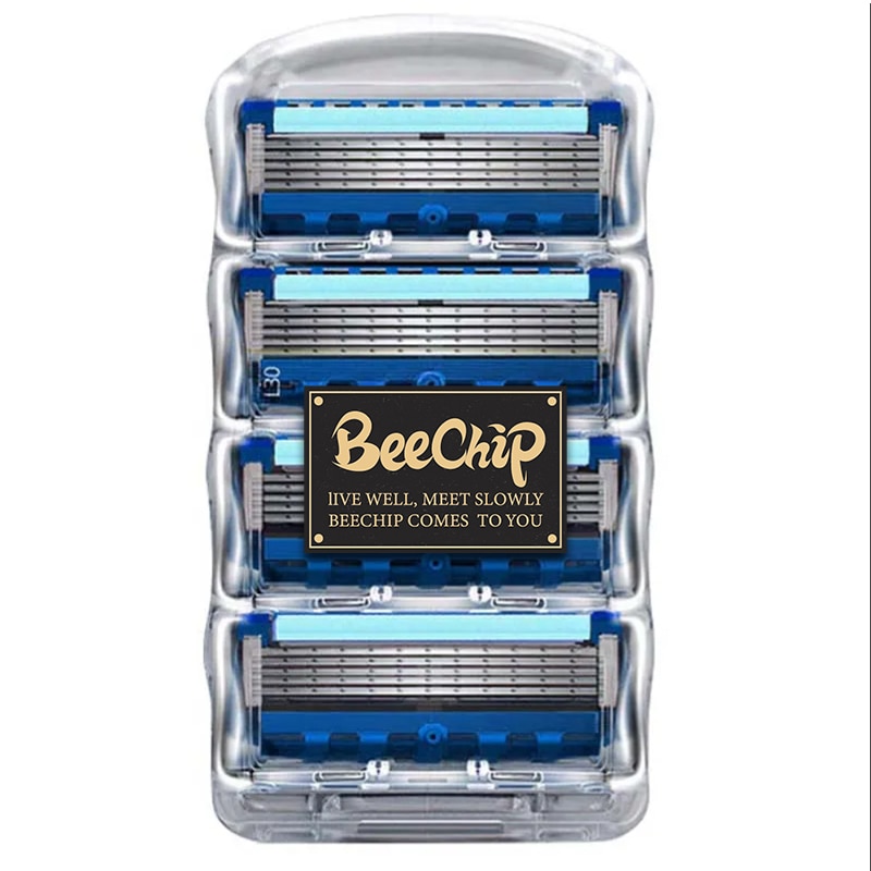 男性用手動シェービングヘッド5層ブレード8つの快適なシェービングブレード最新のブルー肌にダメージを与えずに交換