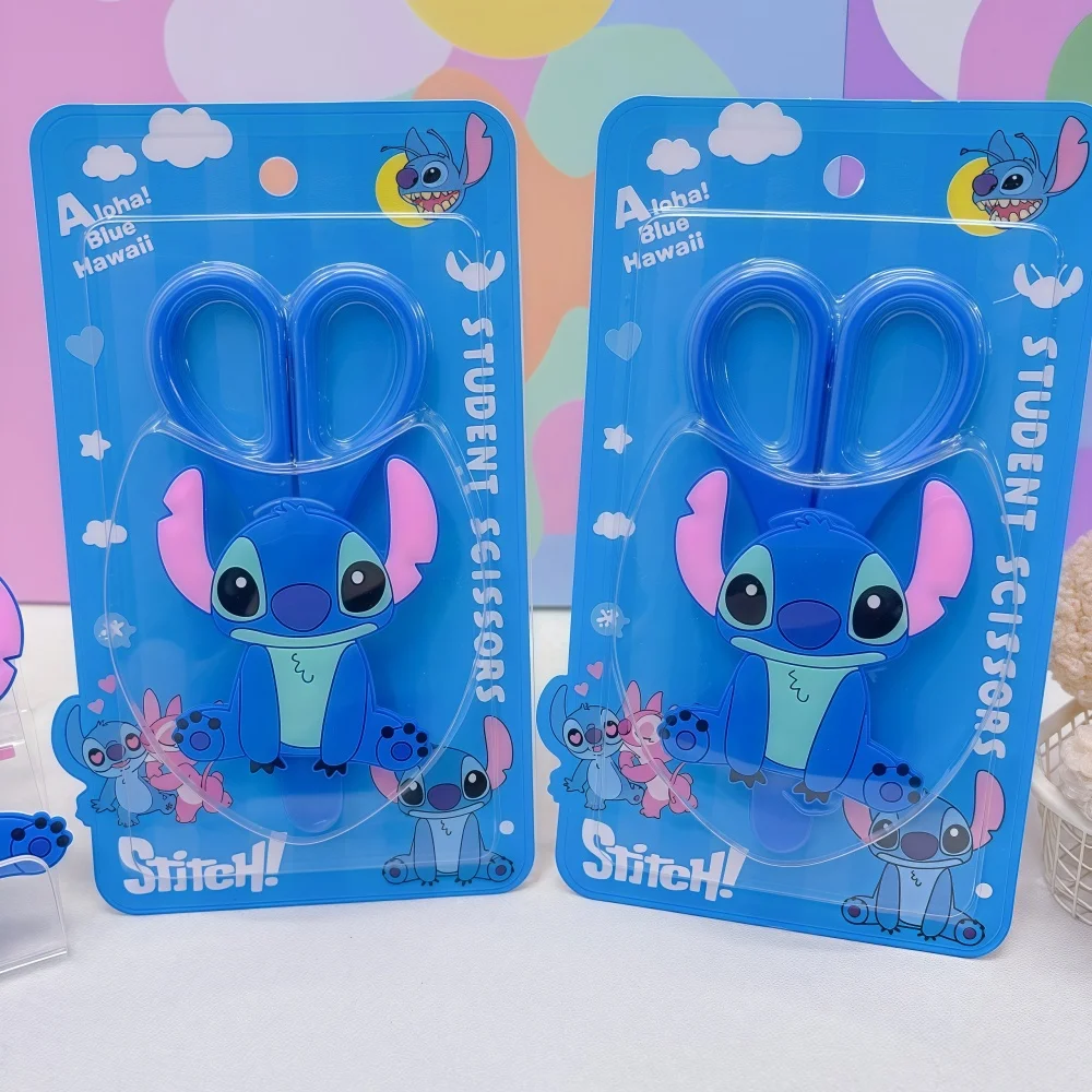 Stitch Hello Kitty ตกแต่งหัตถกรรมกระดาษตัดกรรไกรความปลอดภัยแบบพกพาสีฟ้าสีชมพูอุปกรณ์ศิลปะเครื่องเขียนกรรไกรสําหรับนักเรียน