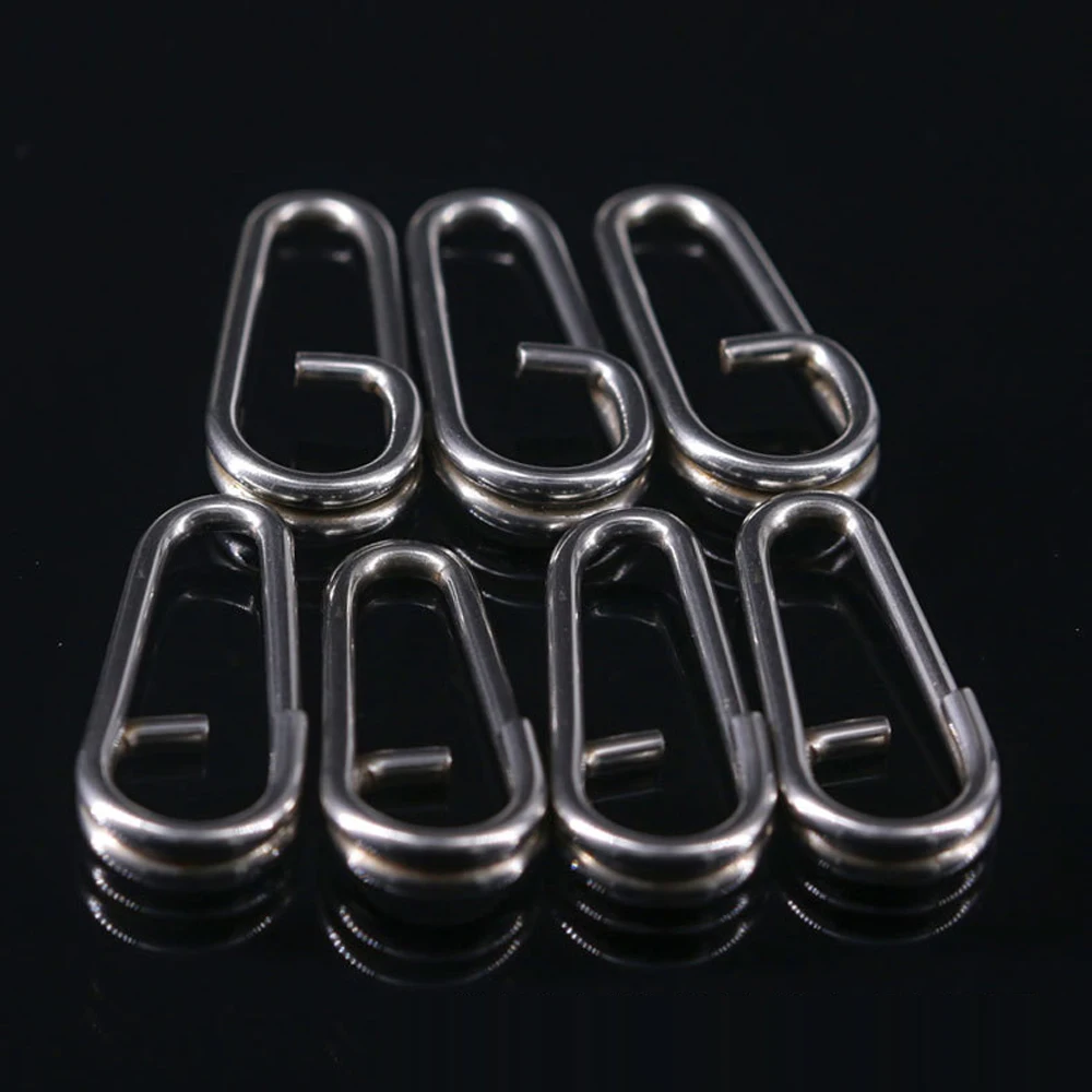 Dndyuju 20-100 pçs de aço inoxidável dobrado morto oval split anéis loop isca conector de pesca gancho snap isca falsa giratória snap