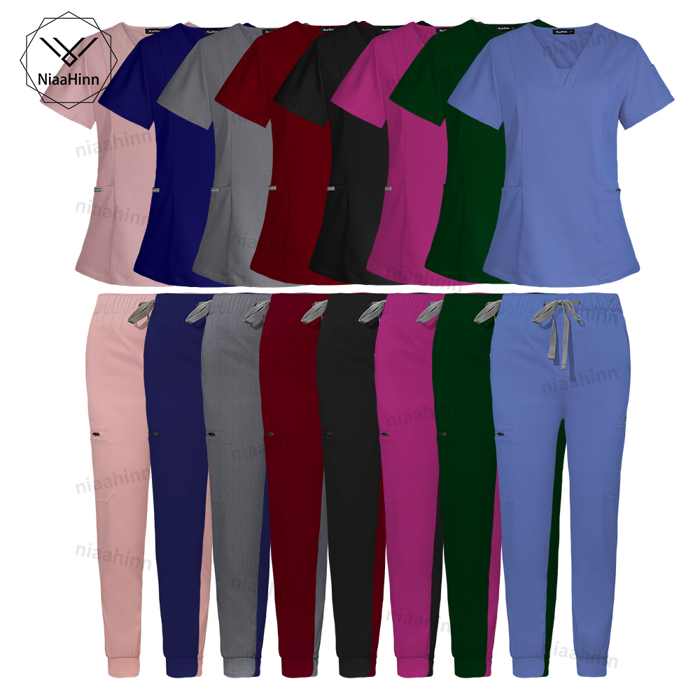 Niaahinn esfrega uniforme hospitalar calças superiores médicas uniforme de enfermeira uniformes de alta moda conjunto de esfrega de enfermagem venda quente vestidos cirúrgicos