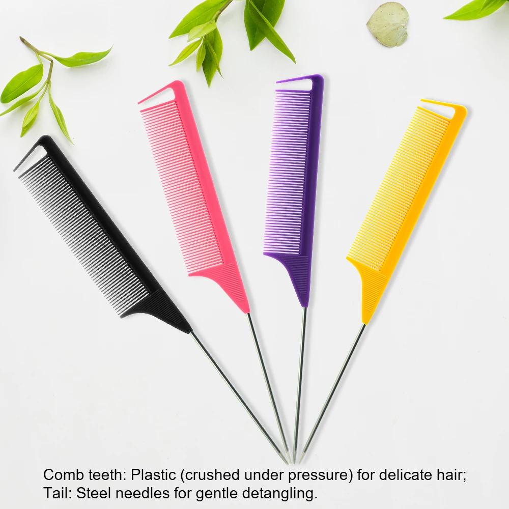 Pro Pointed Tail Salon Hairdressing ผมจัดแต่งทรงผม Anti-static หวีแปรงผมเข็มเหล็ก Pin Rat Tail Combs อุปกรณ์ตัดผม