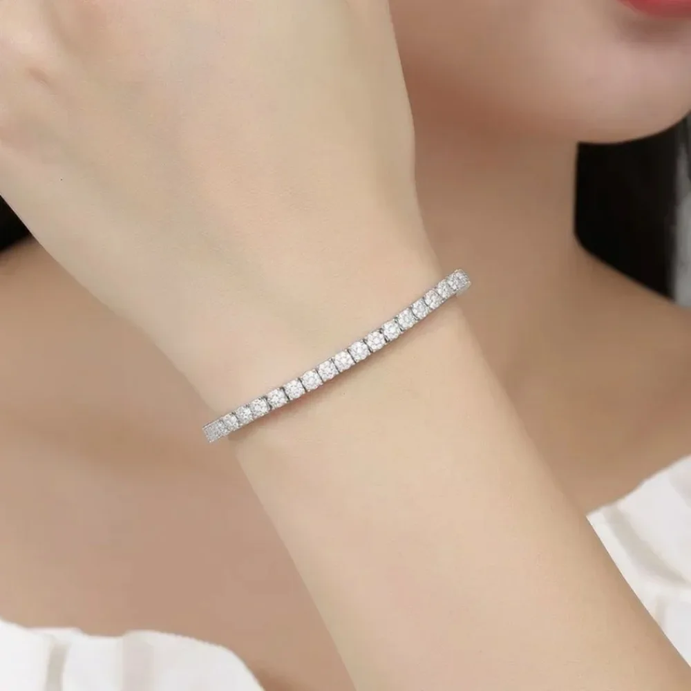 Pulseira de tênis com corrente gelada, pulseiras para mulheres e homens, cor prata, pulseira masculina, joias