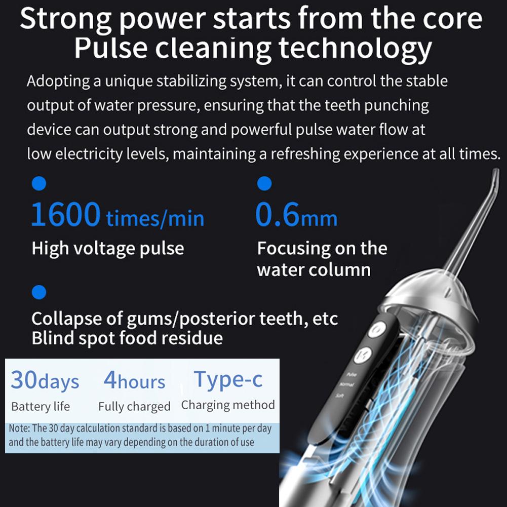 Irrigador bucal, 3 modos de limpieza, portátil, recargable, resistente al agua IP65, hilo Dental para blanquear los dientes, 200ML