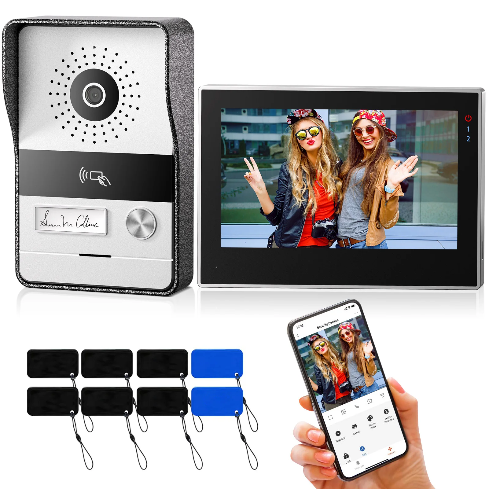 TMEZON-videoportero WiFi de 2 cables, intercomunicador con timbre, Monitor de pantalla táctil de 7 pulgadas, 1080P, aplicación/deslizamiento/tarjeta, desbloqueo 4 en 1, aplicación tuya