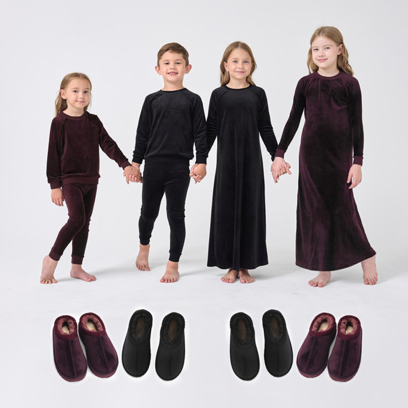 AP Lounge Collection welurowy raglan jesienno-zimowy rodzinny zestaw sukienka i romper ubrania dla dzieci nastoletnie chłopcy dziewczęta odzież