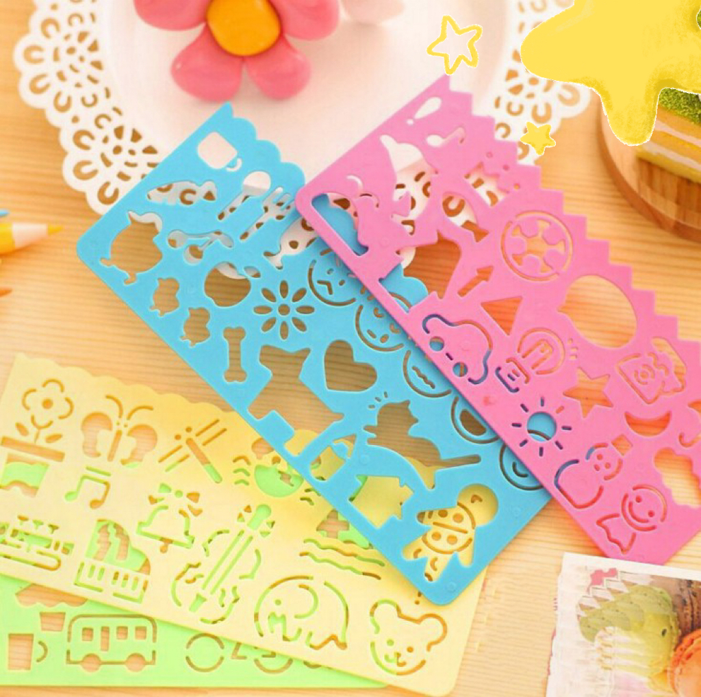 Plantilla de pintura de reglas de 4 colores, papelería creativa, suministros de aprendizaje para estudiantes de escuela primaria, regalos, juguetes de dibujo, herramienta de dibujo