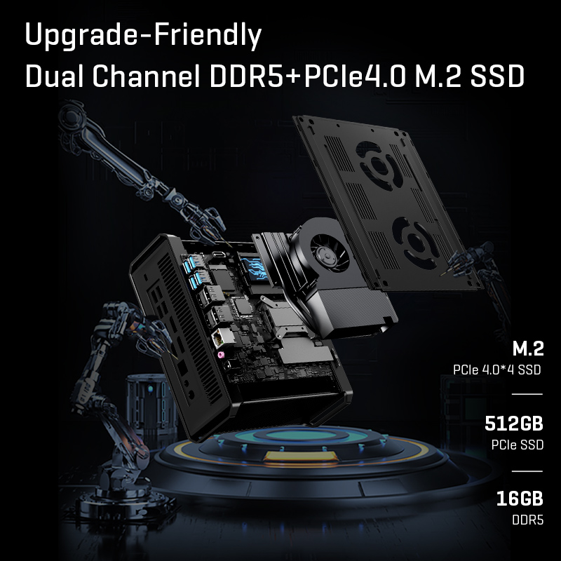 CHUWI 코어 박스 5 세대 16GB LPDDR5 512GB SSD 코어 i5-13500H 게이밍 PC, 인텔 UHD 그래픽 8K 디코딩, 와이파이 6, 윈도우 11 컴퓨터 PC