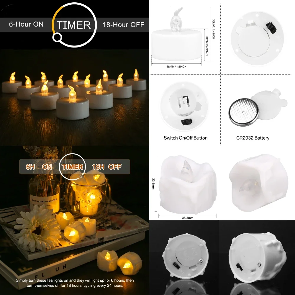 Flameless Candles Timer Electric Candles Flickering LED Tea Lights with or without Remote for Halloween Christmas Wedding Decor