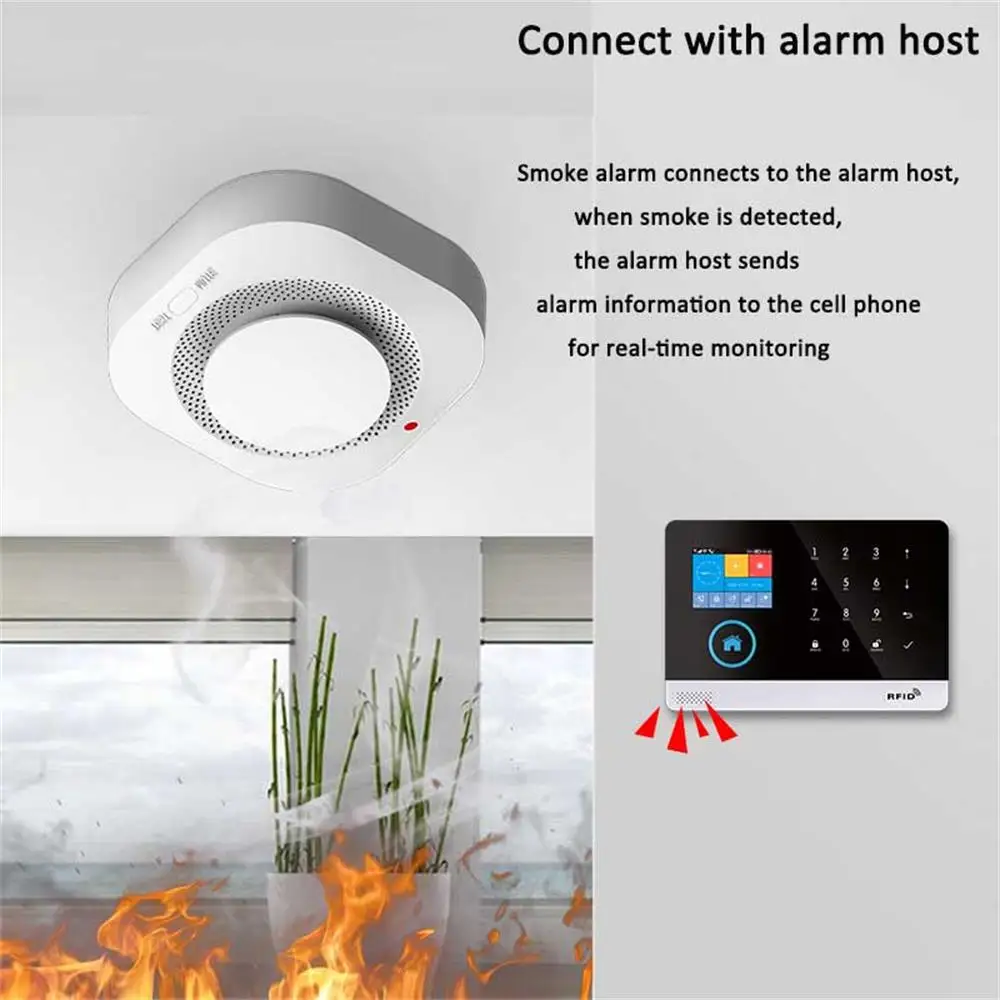 Rilevatore di fumo wireless PGST Sensore di allarme antincendio 433 MHz Il sistema di allarme di sicurezza domestica si collega all'host dell'allarme