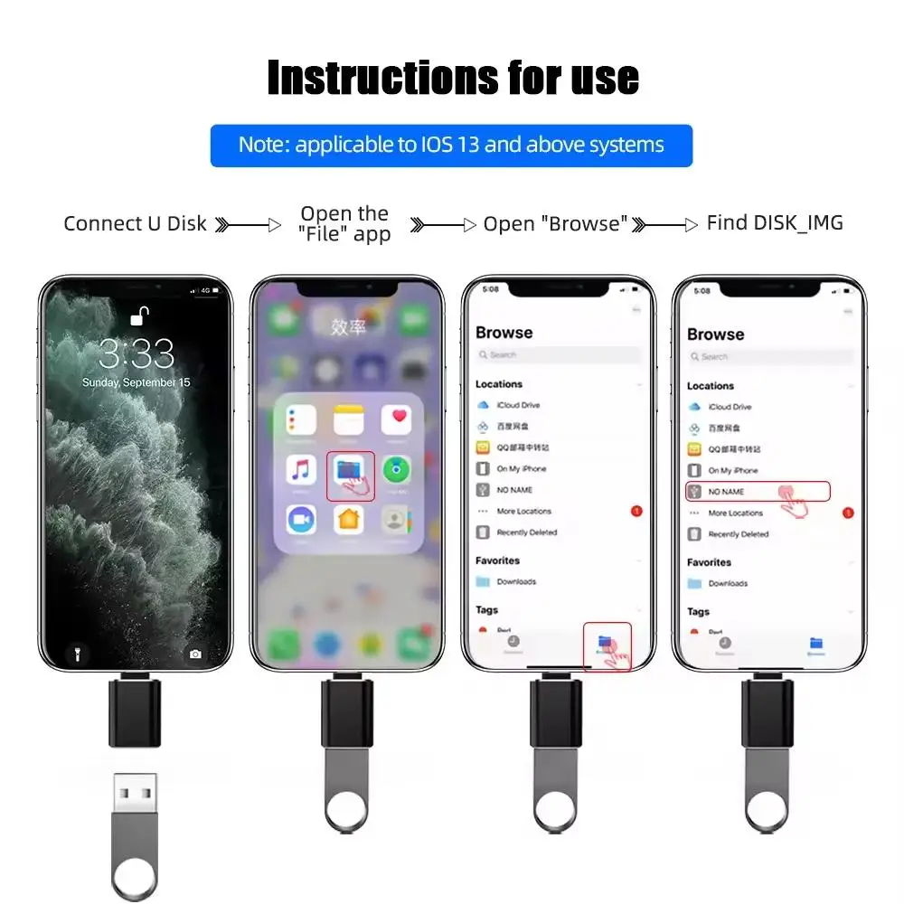 2pcs OTG USB 3.0 Adapter for IPhone 14 13 12 Pro XS Max XR X 8 Plus 7 6s IPad Lightning Male To USB3.0 Adapter for IOS13 Above