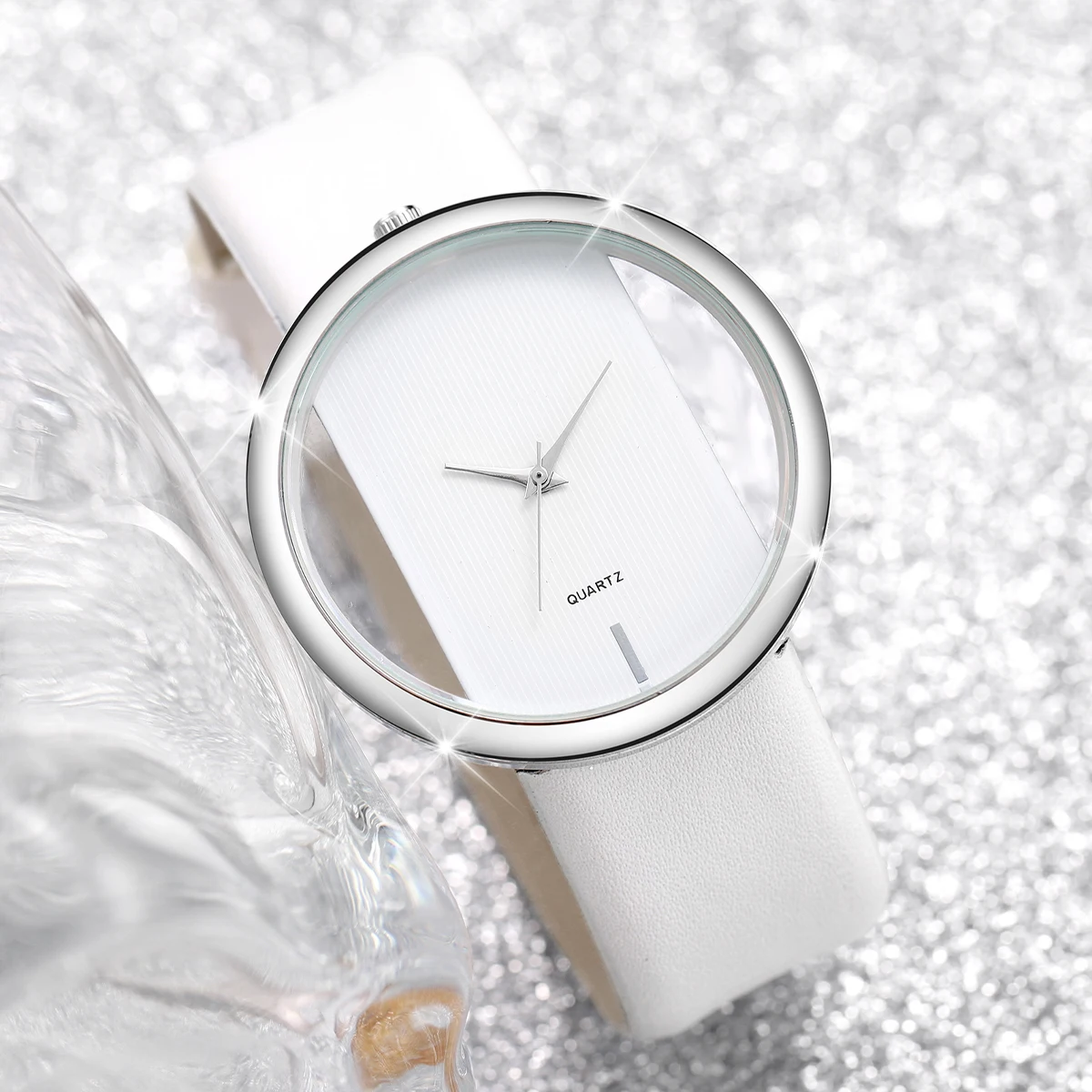 2 pièces/ensemble montre pour femme perle diamant Bracelet ensemble mode cadran creux Bracelet en cuir montres à Quartz (sans boîte)