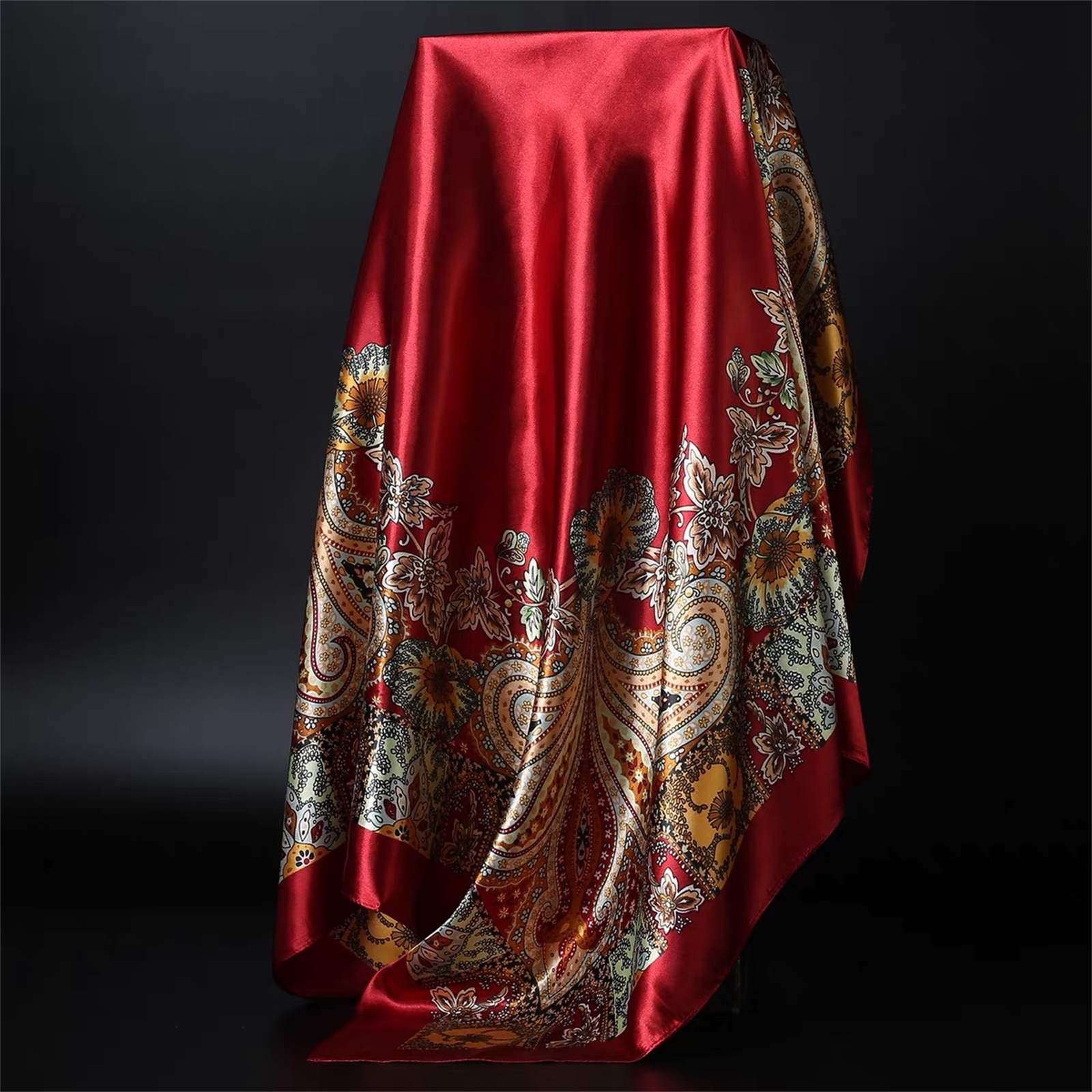 90*90 cm seda de calidad de lujo primavera otoño mujeres nueva impresión bufandas moda protector solar chal de gran tamaño turismo bufanda junto al mar