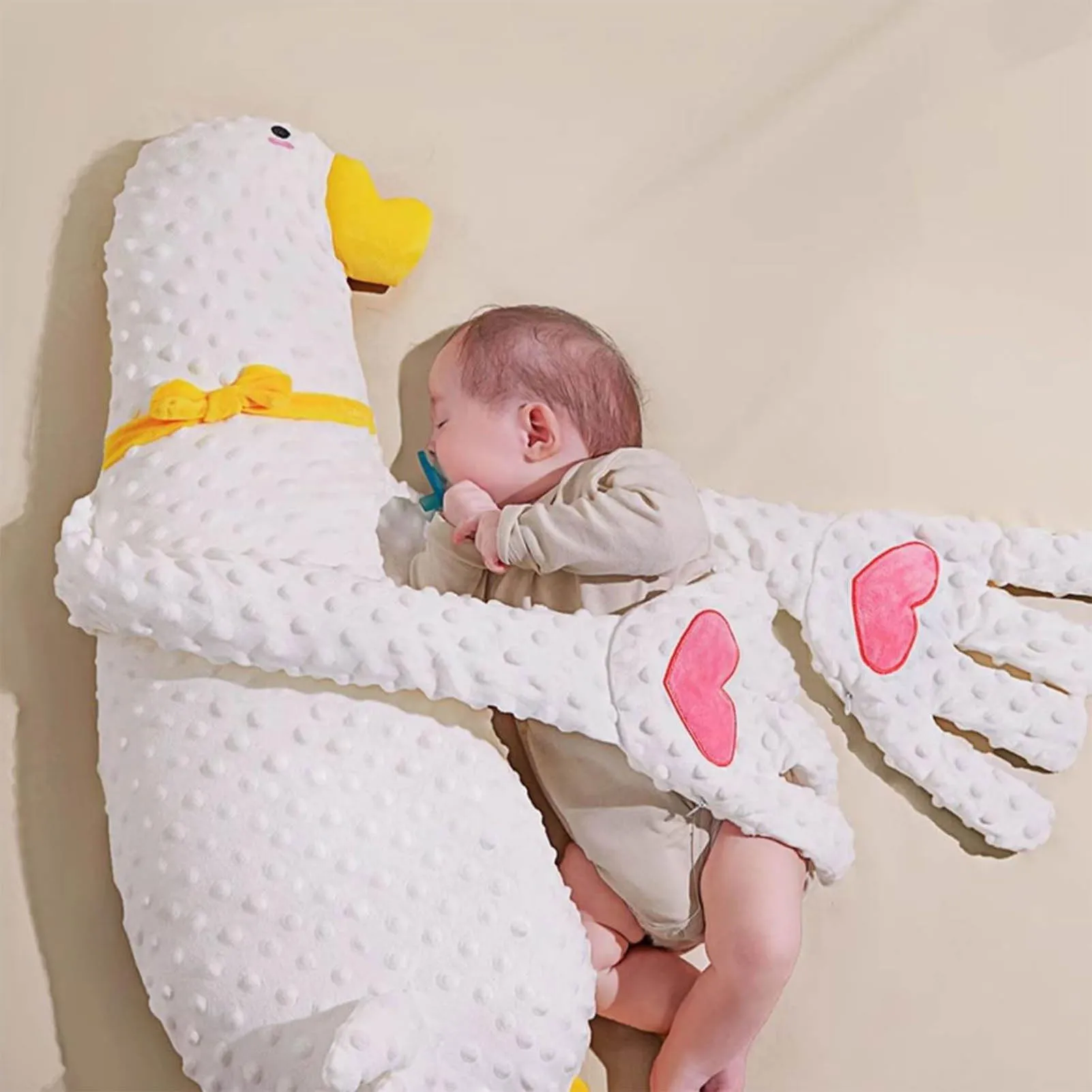 Muñeco para dormir con forma de gansos blancos para bebé, almohada de mano eléctrica ajustable de 3 velocidades con palma calmante