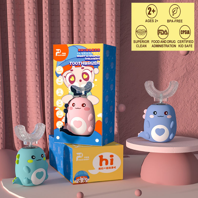 Kinder U-förmige elektrische Zahnbürste 360 Grad Smart Cartoon Kinder Silikon Zahnbürste automatische wiederauf ladbare Schall zahnbürste