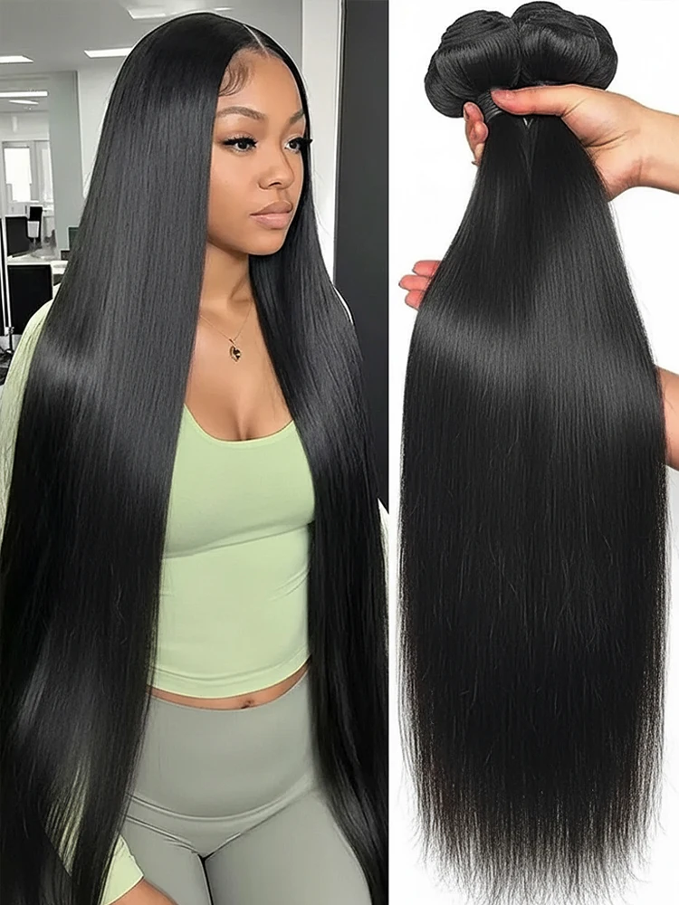 100% cabelo humano 36 40 Polegada osso em linha reta cabelo cru pacotes de extensões de cabelo humano 3/4 pacote preto brasileiro remy tecer pacotes