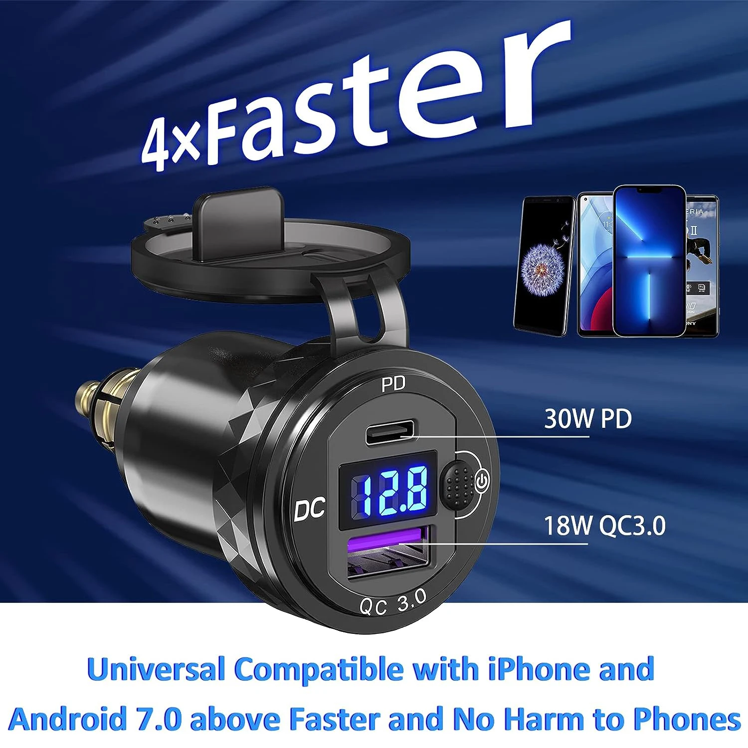 Cargador USB Dual QC3.0 para motocicleta, interruptor adaptador de corriente USB para BMW R1200GS Adventure F800GS Triumph Tiger Ducati DIN Socket