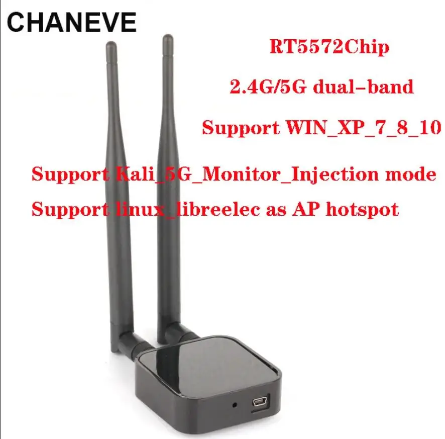 Adaptador WiFi USB inalámbrico de doble banda Ralink RT5572 300Mbps 2,4G/5, compatible con captura/escucha de paquetes para Linux/Windows 7/8/10