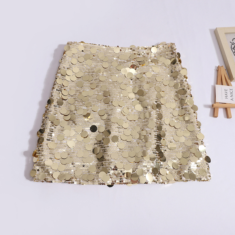 여성용 밝은 스팽글 짧은 스커트, A라인 스커트, 골드 샤이니 스커트, 여름 2024 신상