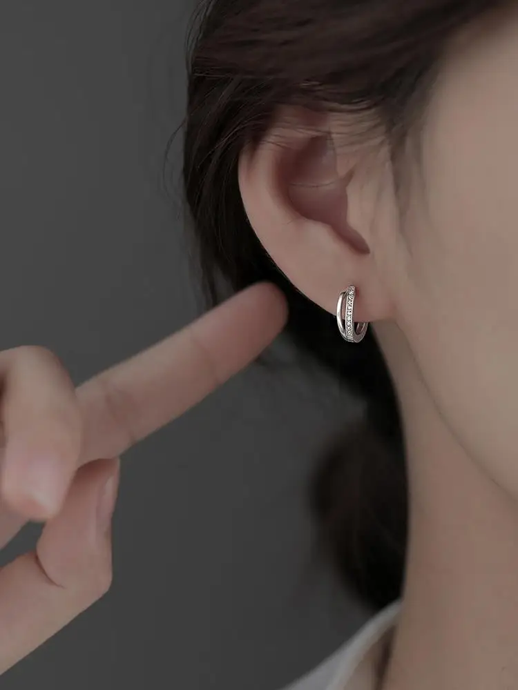 Pendientes de aro de Plata de Ley 925 con temperamento, circonita con incrustaciones simples para mujer, accesorios de joyería de boda