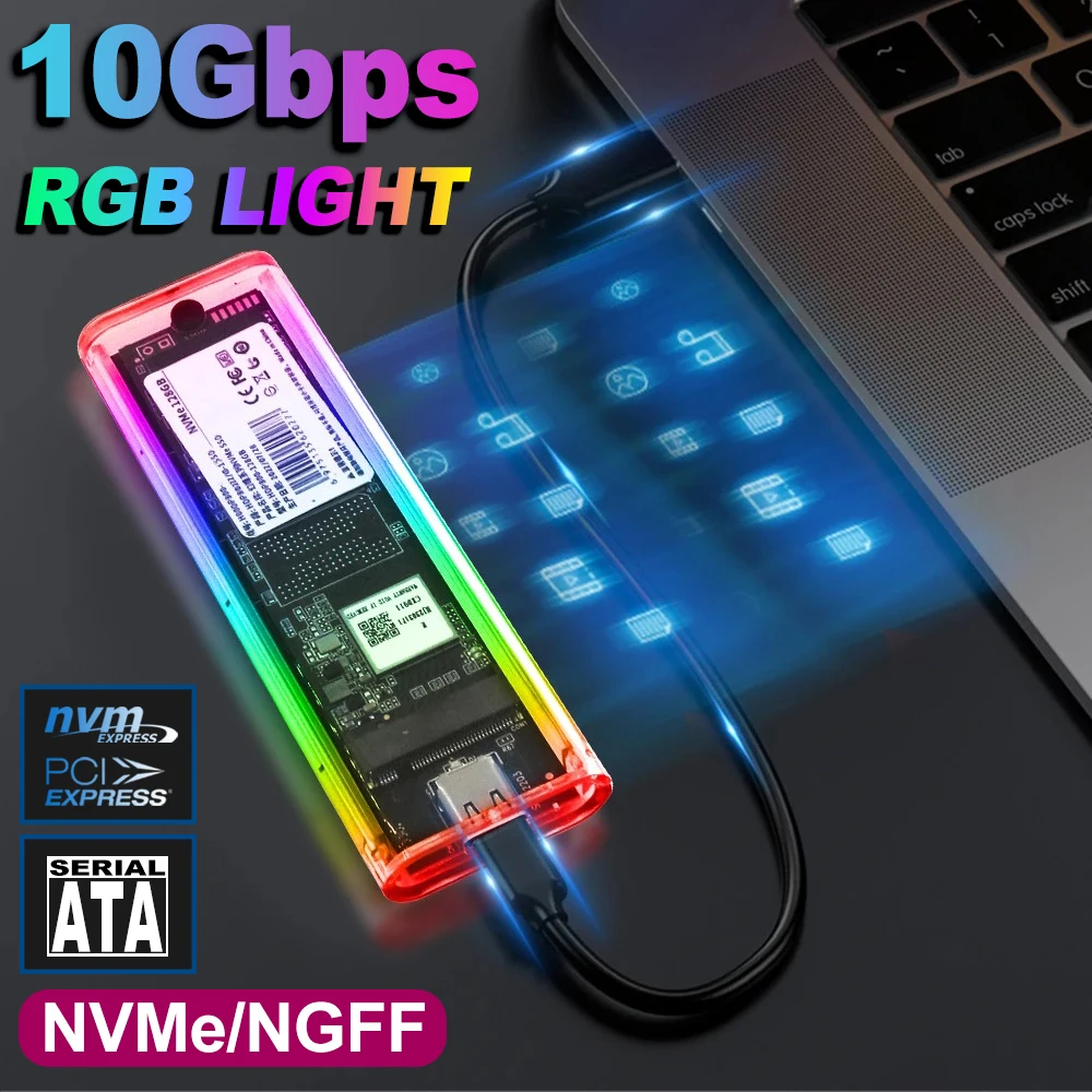 Корпус SSD RGB M2 NVMe PCIE M.2 NGFF SATA SSD Корпус 10 Гбит/с M.2 к USB Прозрачный корпус жесткого диска для M Key M&B Key SSD