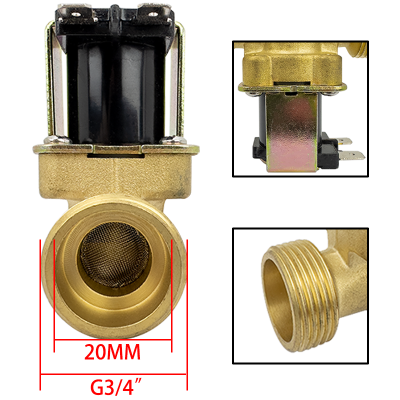 Válvula solenóide de latão normalmente fechada g3/4 "ac 110/220v dc 5/12/24v para controle de água válvulas de água de comutação magnética