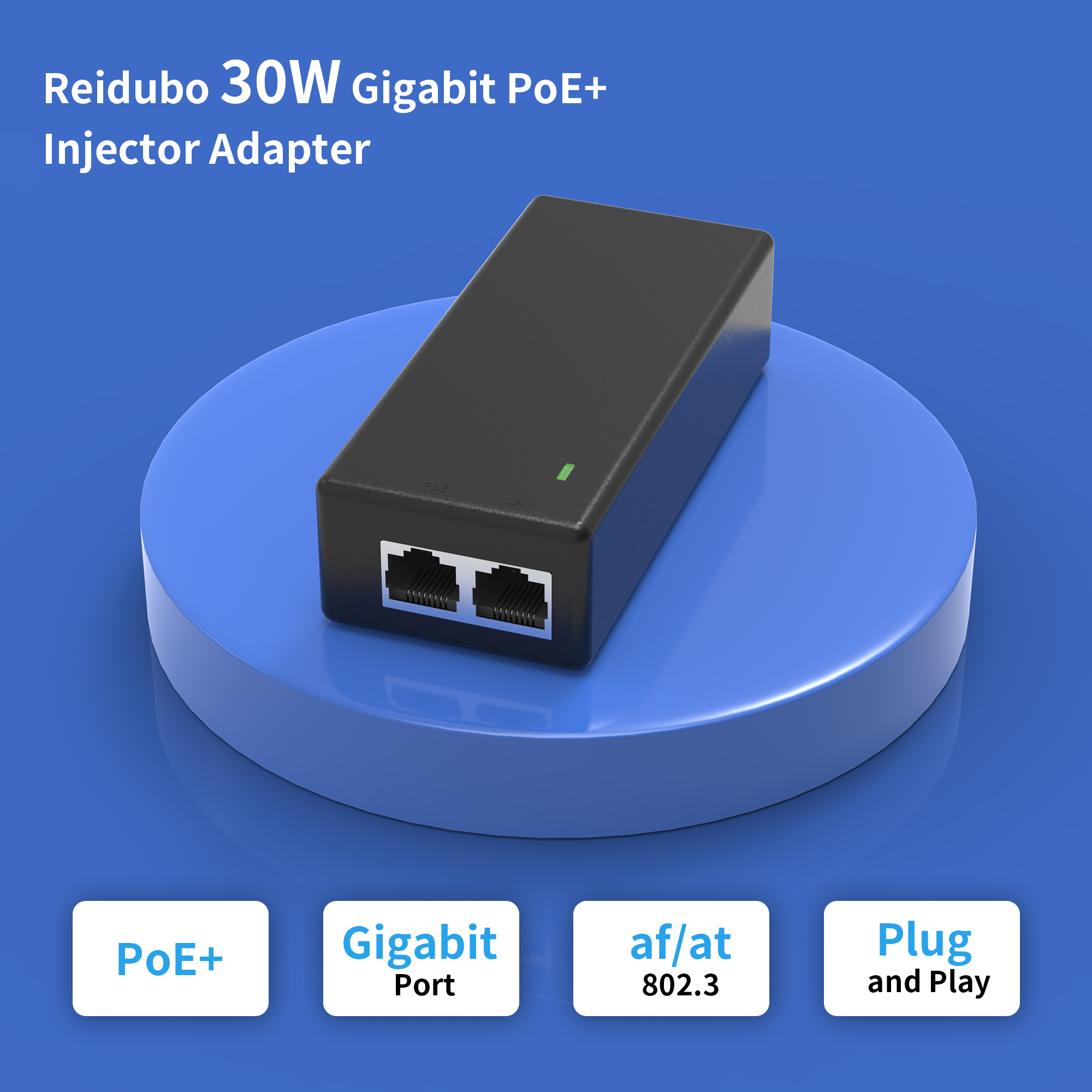 Adaptador de inyector Gigabit POE 30W, compatible con IEEE 802,3 af/at, convierte red no PoE a PoE+, 10/100/1000Mbps RJ45, Plug & Play