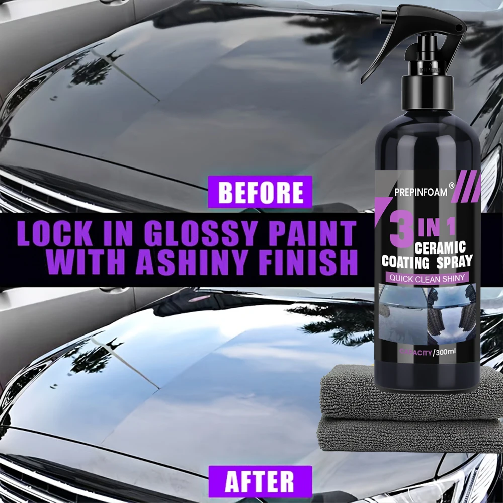 Spray de recubrimiento líquido cerámico 3 en 1 para coche, agente de pulido de capa hidrofóbica de nanocristal, cera de protección de pintura de alto brillo, cuidado del coche