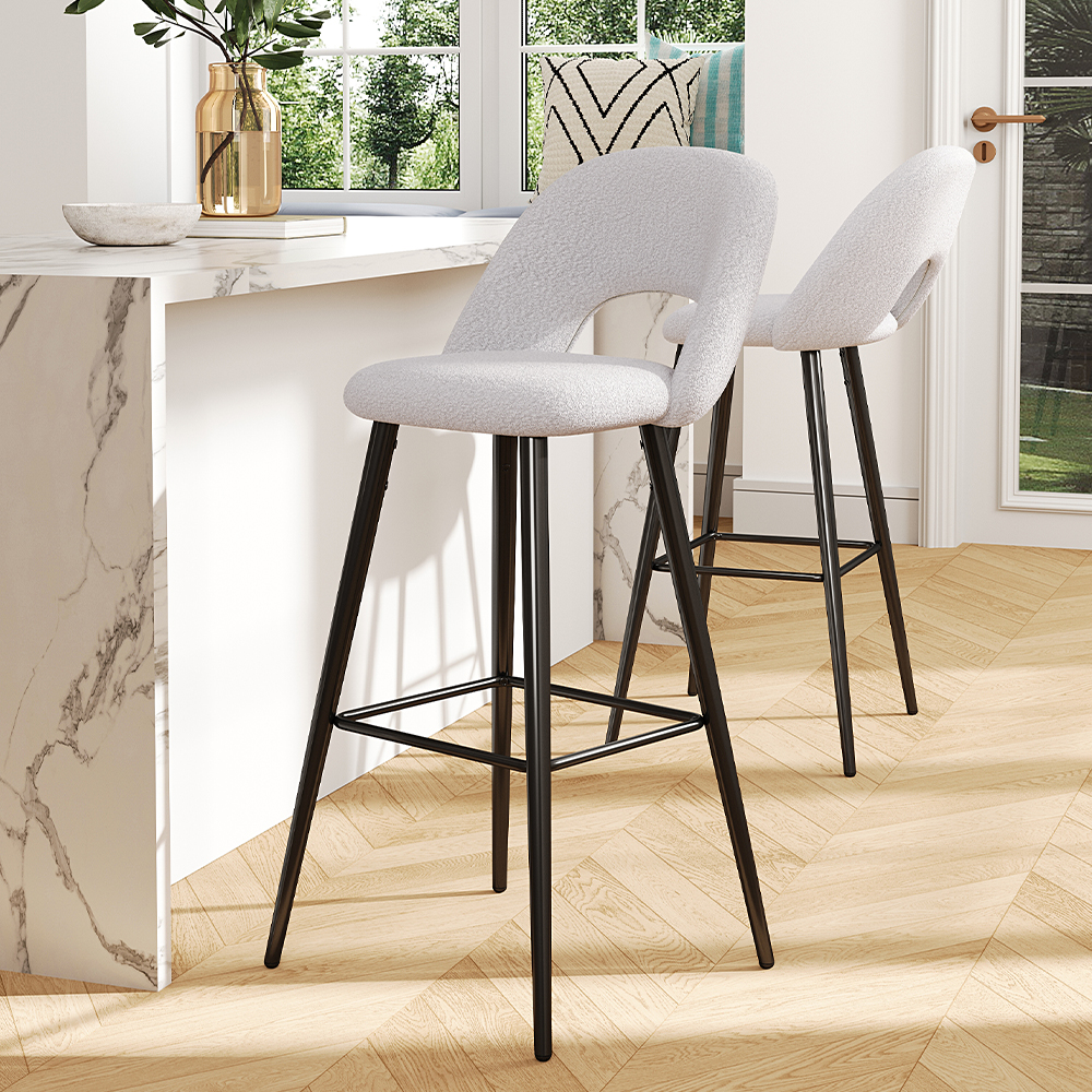2Pcs Teddy Bear Fur Upholstered Breakfast Bar Stools with Backrest
