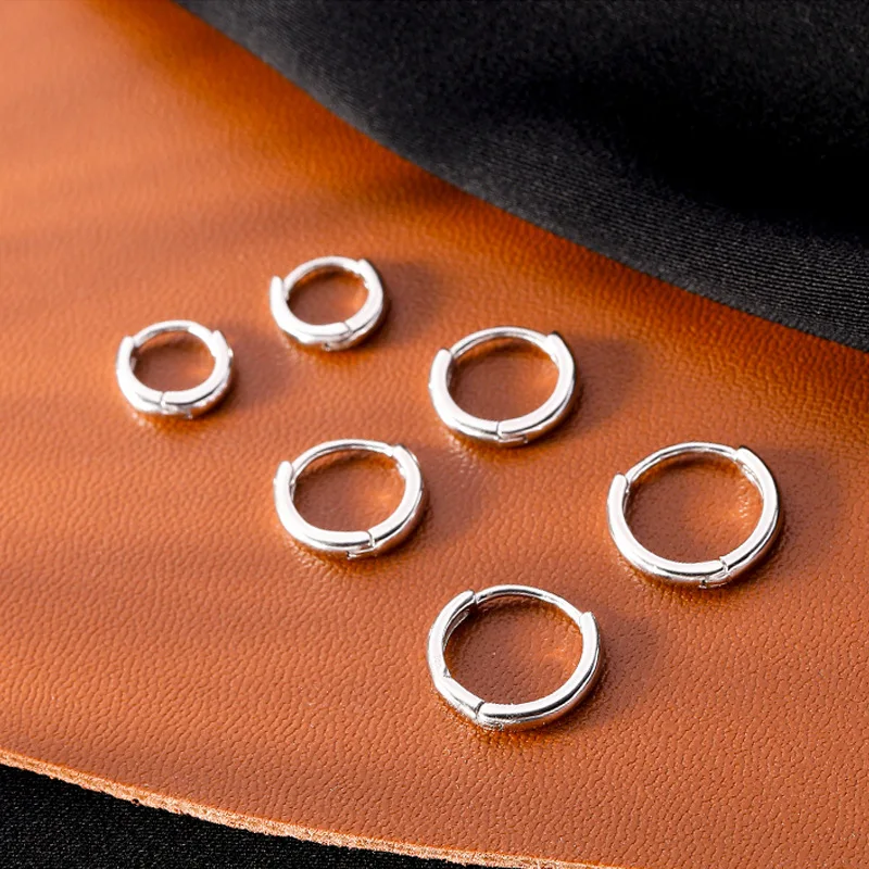 Plata de Ley 925 auténtica hebilla de oreja redonda bohemia minimalista para mujer pendiente de aro accesorios de joyería
