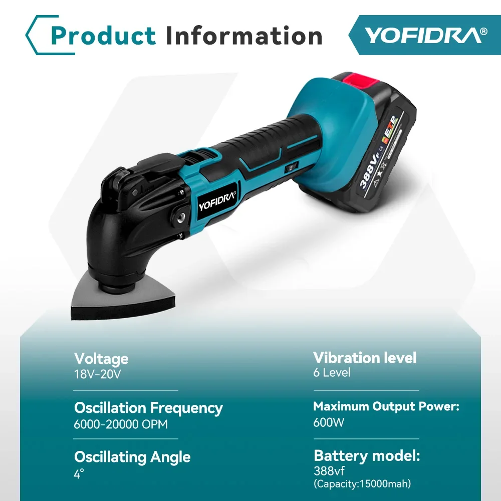 YOFIDRA Oscillating MULTI FUNCTION เครื่องมือเลื่อยไฟฟ้า Trimmer พลั่วตัดไม้เครื่อง Fit สําหรับ 21V 18V แบตเตอรี่ Pins