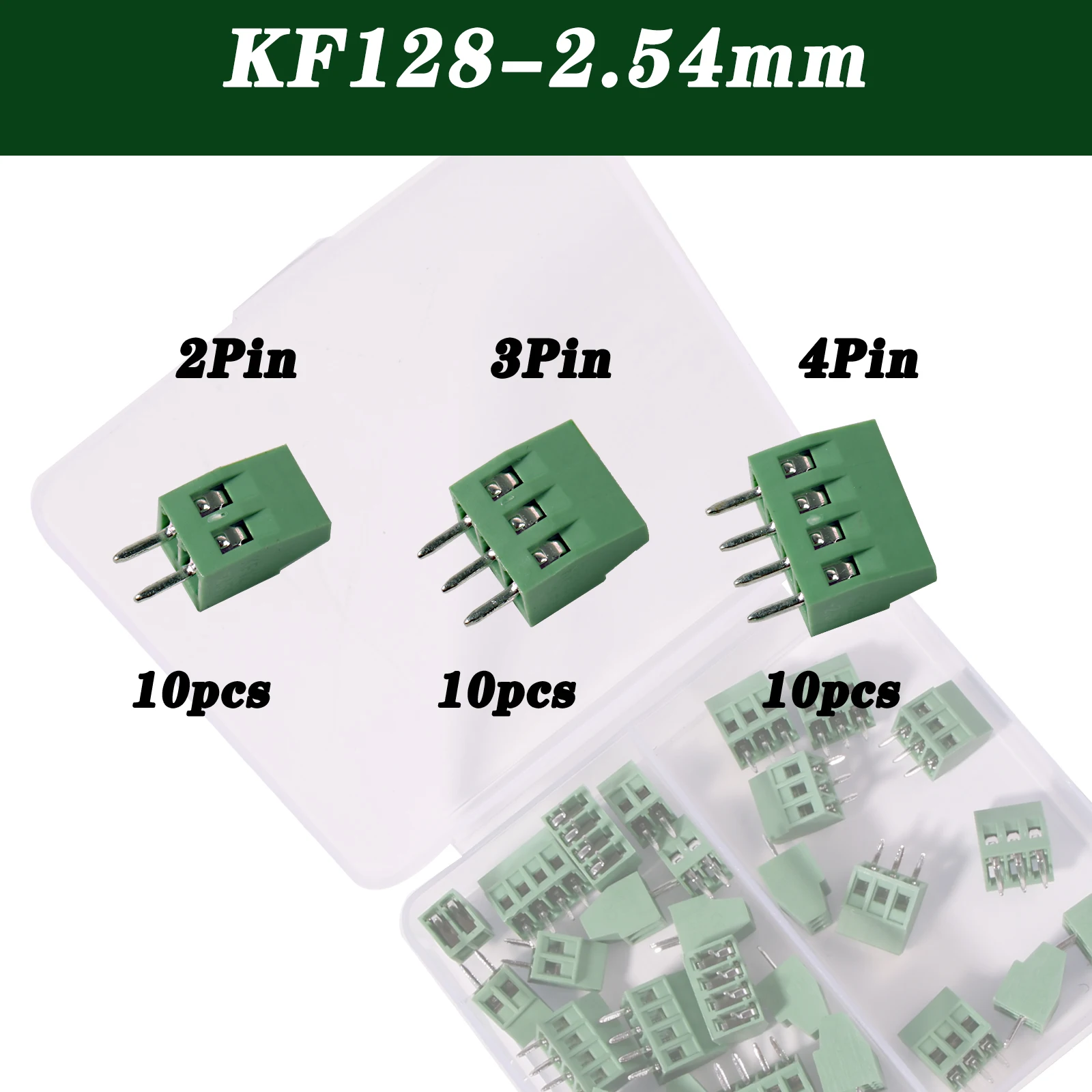 30 ชิ้นสกรู PCB Terminal Block ชุดเชื่อมต่อ KF128-2.54 2Pin 3Pin 4Pin