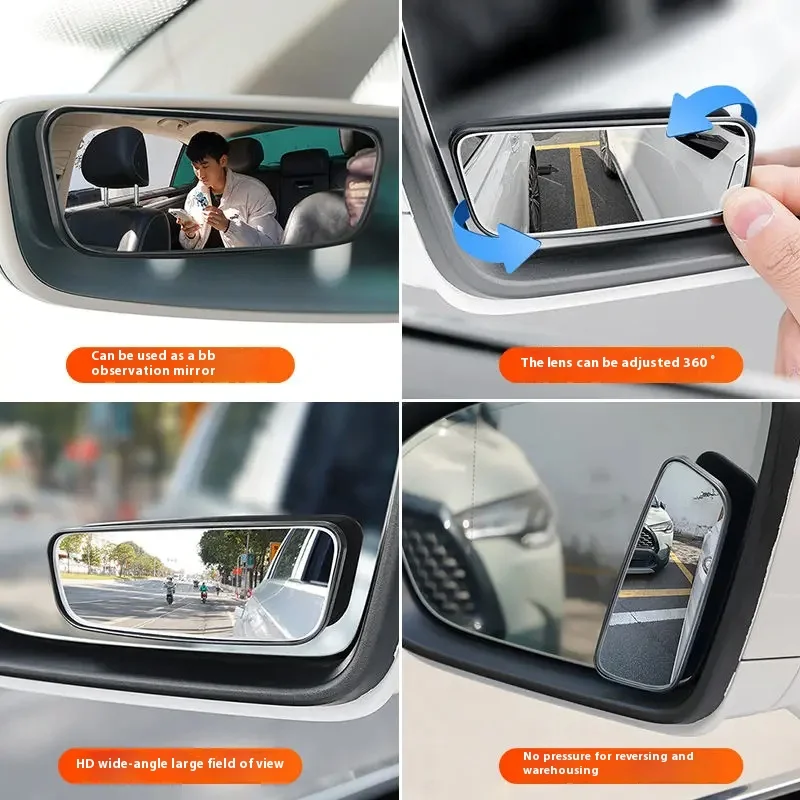 Espelho ajustável de ponto cego para carro, espelho convexo retrovisor auxiliar, espelhos redondos de grande angular para carro reverso, 360 graus, 2pcs