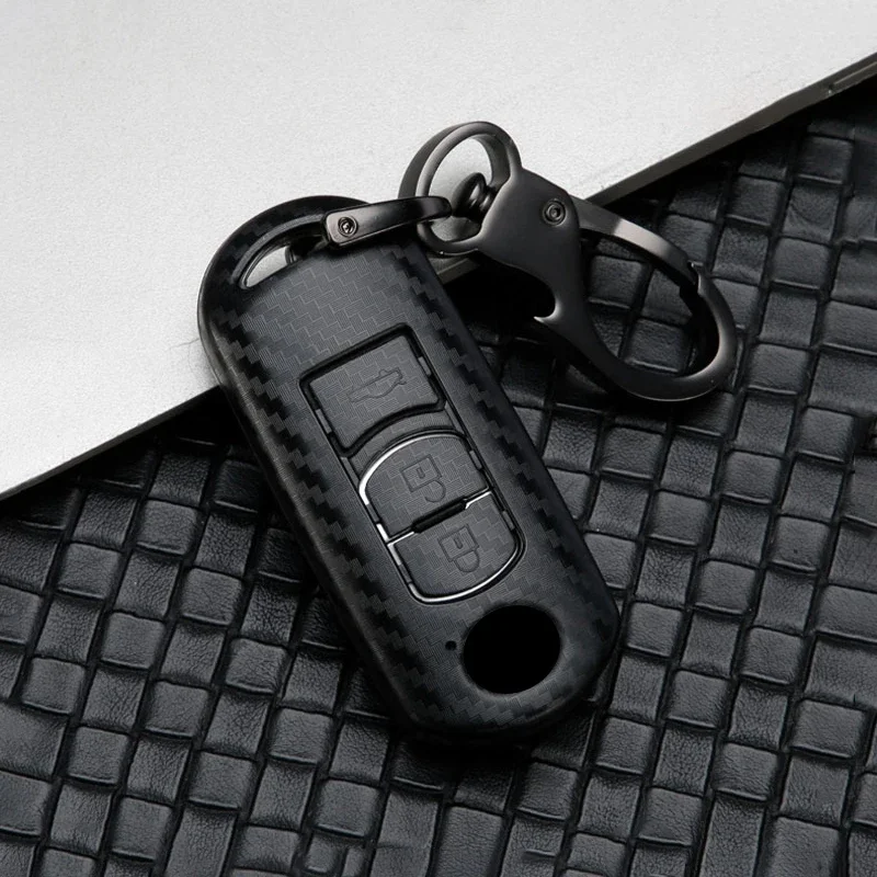 Funda de carbono para llave de coche, funda para llave para Mazda 2 3 6 Axela Atenza CX-5 CX5 CX-3 CX-7 CX8 CX-9 2016 2017 2018 2/3 botones, bolsa automática