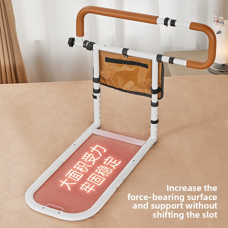 Bed Rails Standing Aid Rail Adjustable Height Bed Assist Bars with Storage Pocket, Handrail Can Be Folded Bed Rail for Elderly
