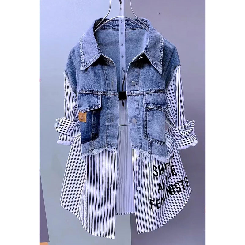 Nueva chaqueta vaquera empalmada para mujer, camisa vaquera de moda coreana para primavera y otoño, Tops, chaquetas vaqueras informales, cortavientos para mujer