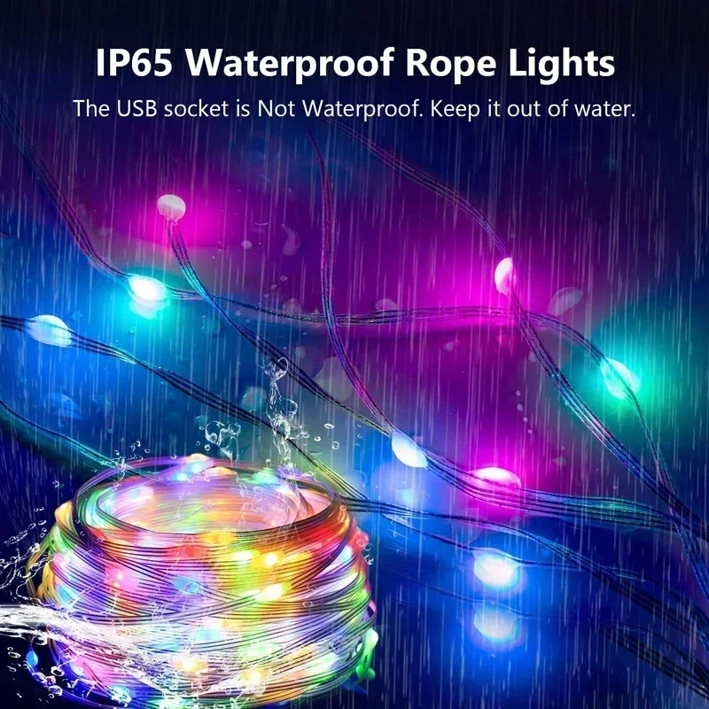 Tira de luces LED Dreamcolor RGBIC, resistente al agua, Bluetooth, luz de hadas inteligente, captación de música, luz de Color de sueño, Control por aplicación, bricolaje, fiesta de Navidad