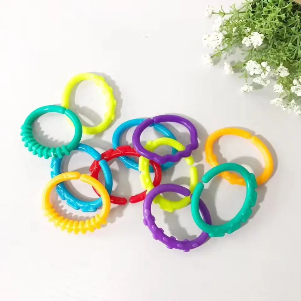 24pcs/set Stroller Plastic Connecting Rings Early Education Clip on Teething Rings for Babies Multicolor Multifunctional