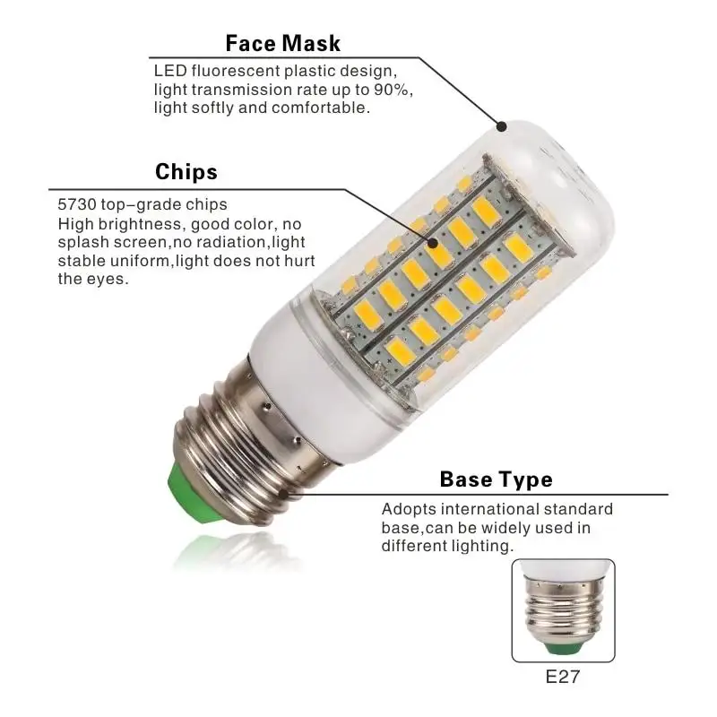 Bombilla LED superbrillante con tornillo E27, 72 LED SMD 5730, accesorio de 220V, candelabro para el hogar, juego de dos