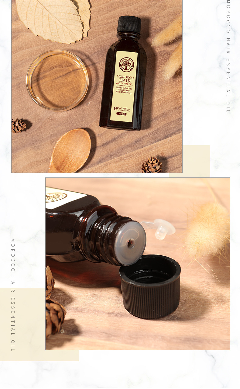 LAIKOU โมร็อกโก Hair Essential Argan Essence Oil Moisturizer Brightening Smooth Nourishing Repair ผมแห้งเสีย 60ml