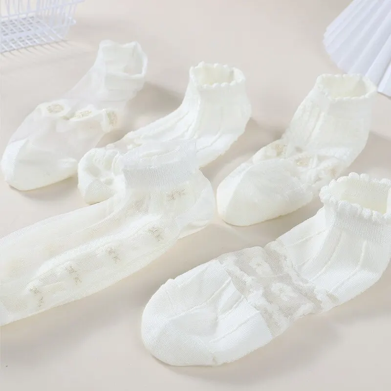 5 Pares Verão Mulheres De Vidro Branco De Seda Respirável Sexy Transparente Meias Baixo Tubo Fino Bolha Meias Curtas